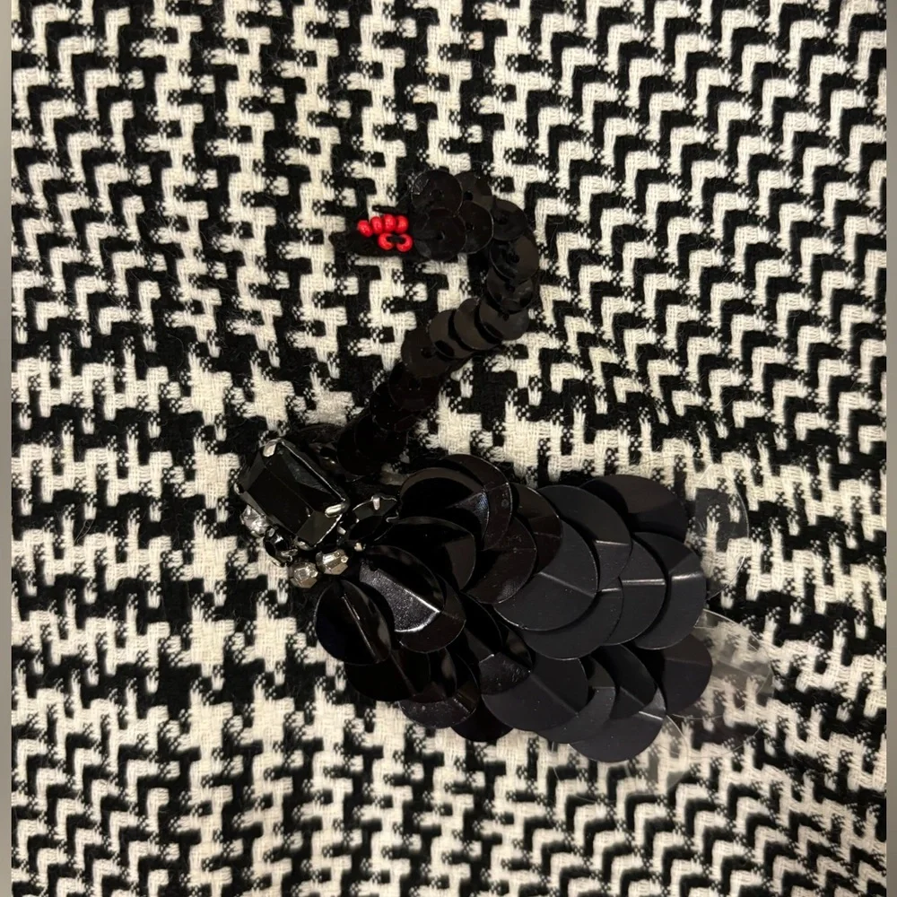 H&M Houndstooth Black and White Dress with Swan Sequin Appliqué, size 12